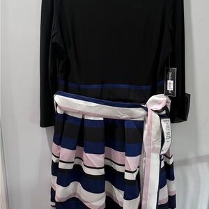 Jessica Howard Black and Blue Striped Dress with Pink Accents